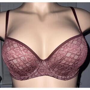 34DDD RED/BROWN LACE VICTORIA'S SECRET BODY BY VICTORIA UNLINED DEMI BRA